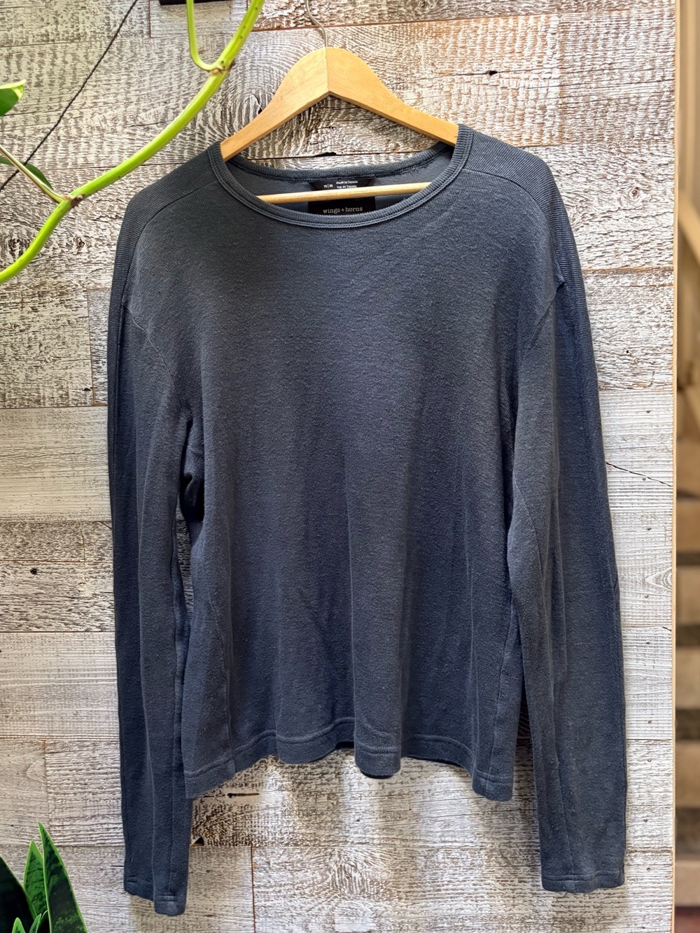 Wings + Horns | Lightweight Knit Long-Sleeved Pullover Sweater - M, Gray-Blue